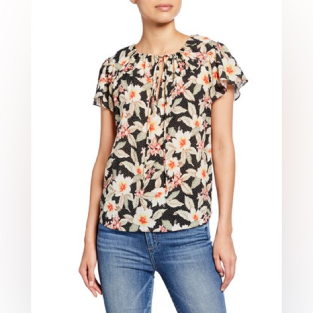 Rebecca Taylor Kamea Floral Tie Neck Silk Top - Sz 8